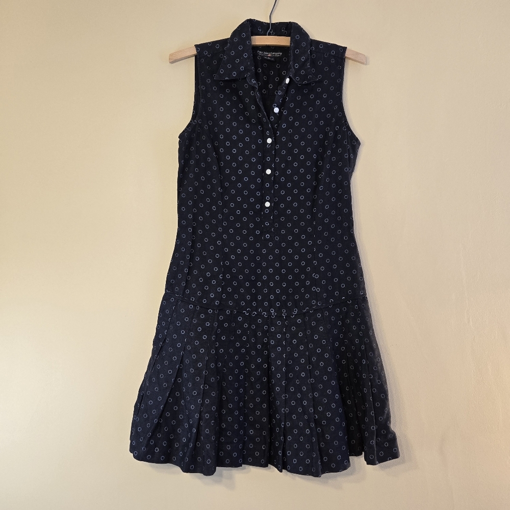 Polo | Linen Drop Waist Pleat Polka Dot Dress Size 8 Ralph Lauren Preppy